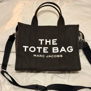 Marc Jacobs The Tote Bag Medium Black Canvas Logo Tote Crossbody